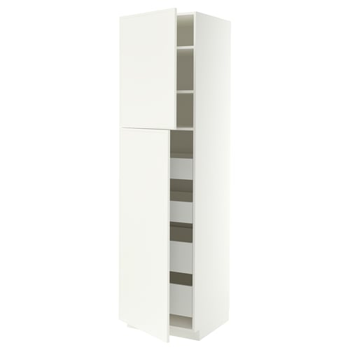 METOD / MAXIMERA Hi cab w 2 doors/4 drawers, white/Aspudden matt white, 60x60x220 cm