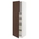 Modern kitchen cabinet, white with dark brown door.