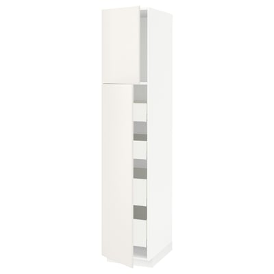 This image shows a white METOD tall kitchen cabinet with smooth, minimalist design and multiple shelves inside.