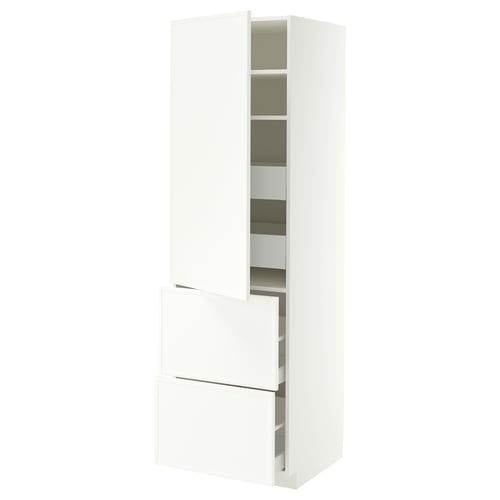 METOD / MAXIMERA Hi cab w shlvs/4 drawers/dr/2 frnts, white/Aspudden matt white, 60x60x200 cm