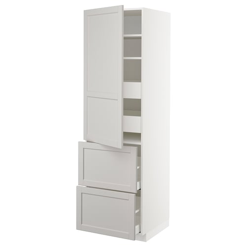 White kitchen cabinet with shelves and drawers, traditional design.