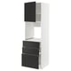 METOD kitchen unit: tall white cabinet with 3 black drawers and top door, modern design.