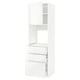 White high gloss METOD kitchen cabinet with pull-out drawers. Tall, sleek modern design.