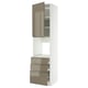 Modern kitchen unit, beige, sleek, high gloss, tall with cabinets, drawers, and shelves.