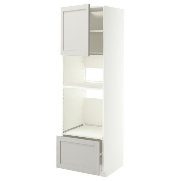 METOD / MAXIMERA High cabinet f built-in appliances, white/Lerhyttan light grey, 60x60x200 cm