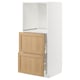 METOD white kitchen cabinet with oak doors, featuring multiple drawers and adjustable shelves.