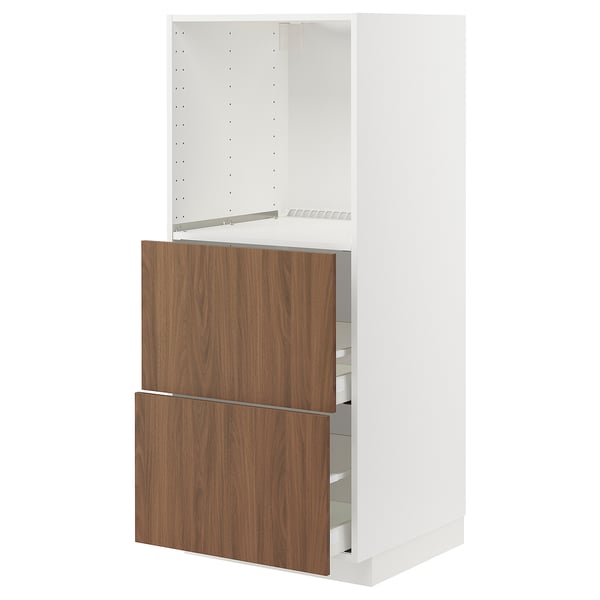 METOD kitchen unit, white & walnut, open shelf, 2 drawers, sleek & modern.