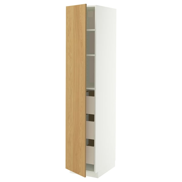 METOD / MAXIMERA High cabinet with drawers, white/Sinarp oak veneer, 40x60x200 cm