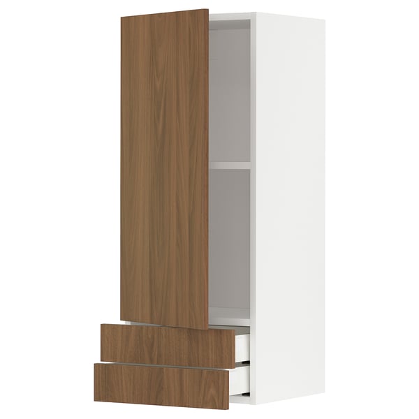METOD kitchen cabinet - walnut bigbox - tall white with wood drawers.