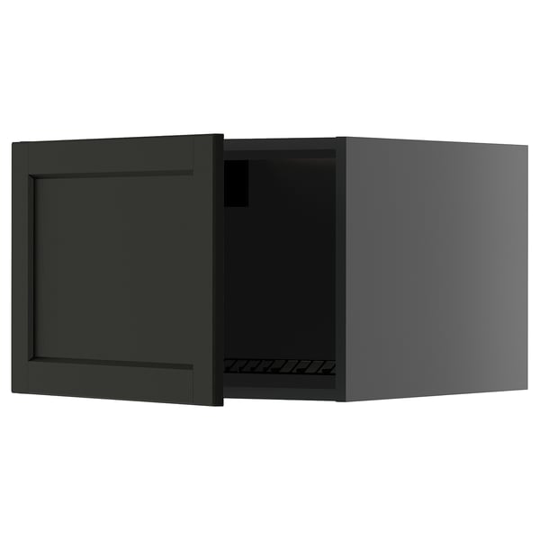 A dark green METOD kitchen cabinet with a beveled edge door in a rectangular shape.