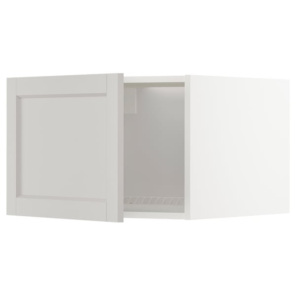 METOD fridge-freezer cabinet in white with grey lerhyttan fronts, classic style.