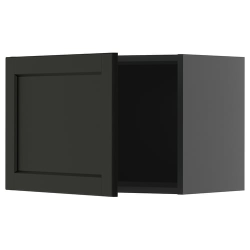Dark grey wall cabinet from IKEA METOD kitchen system, rectangular shape with bevelled edges, part of lerhyttan series.