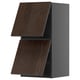 METOD kitchen cabinets: dark brown wood, grey frame, two sections.