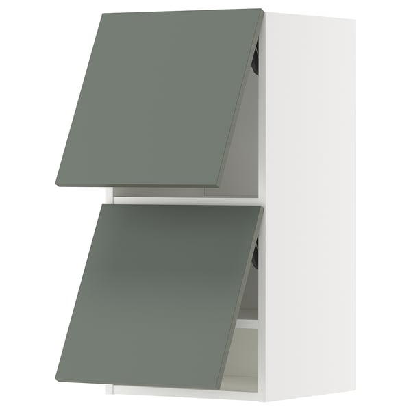 Modern, double green-grey METOD wall cabinets with angular design.