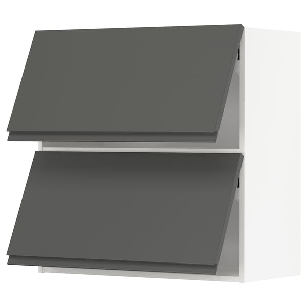 Modern grey kitchen cabinets, wall-mounted, clean lines, sleek design.
