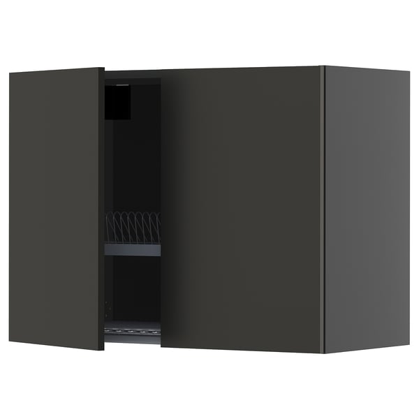 Black METOD kitchen cabinet, sleek matt finish, two-section design.