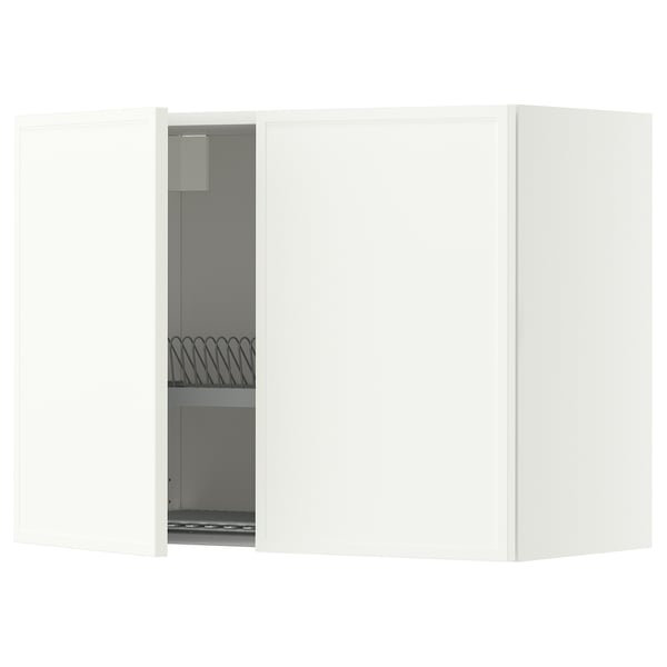METOD Wall cabinet w dish drainer/2 doors, white/Aspudden matt white, 80x60 cm