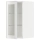 White METOD kitchen cabinet with glass door and metal frame.