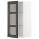 Modern white cabinet with dark-stained ash door, adjustable glass shelf.
