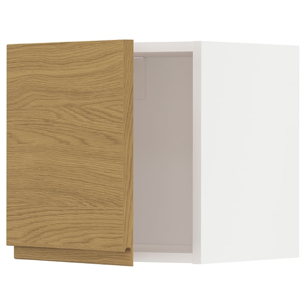 METOD kitchen unit with oak finish door, white cabinet, modern minimalist design.
