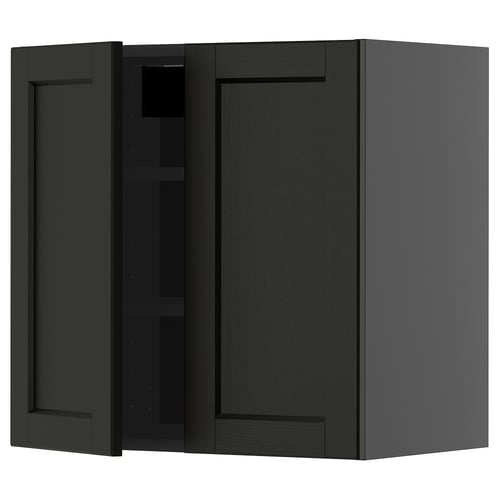 A dark grey METOD kitchen wall cabinet with a traditional design featuring bevelled edges and an adjustable shelf.