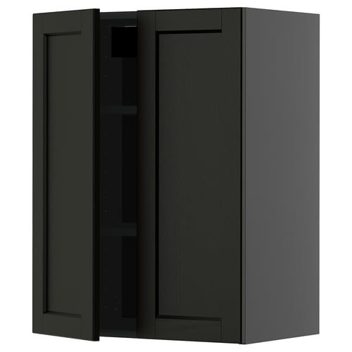 Modern black stained wooden kitchen cabinet with adjustable shelf.