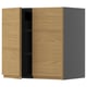 Modern oak wood-textured cabinet with grey back panel, minimalist handle-less doors.