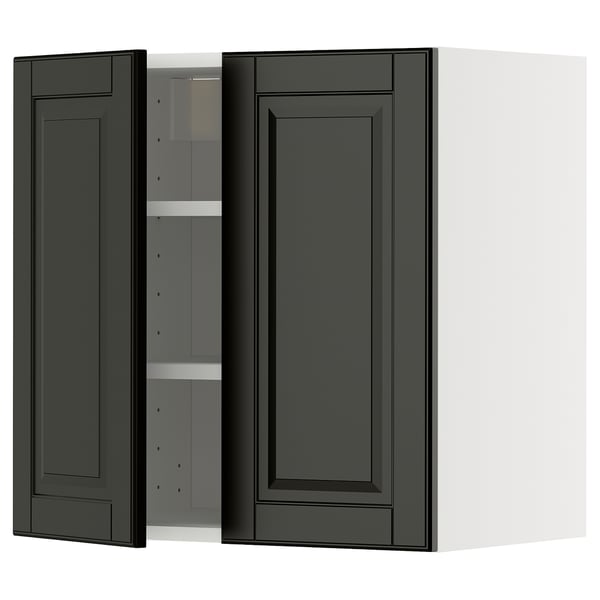 METOD wall cabinet with black beveled doors.