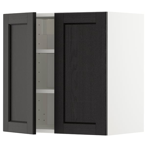 A dark gray METOD wall cabinet with a beveled door. It a square shape and a traditional design, perfect for kitchens.