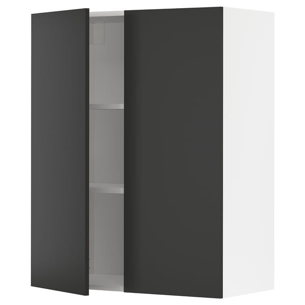Black METOD kitchen cabinet, modern design, adjustable shelf, sturdy frame, nickel-plated hinges.