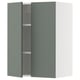 A green ikea METOD wall cabinet with a grey interior and adjustable shelves. It has a modern design with a smooth finish.