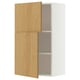 A white and light wood cabinet. It two adjustable shelves and a door with oak veneer.