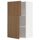 A modern wall-mounted kitchen cabinet named METOD with tistorp walnut-colored wooden doors. It two adjustable shelves and a sleek, minimalist design.