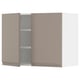Pinkish-grey modern wall cabinet with handle-less design and shelves.