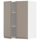 METOD kitchen cabinet in grey-beige with one open door revealing adjustable shelves.