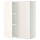 A white METOD wall cabinet with two open doors revealing an adjustable shelf inside.