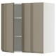 Modern high-gloss beige kitchen cabinet with sleek handles and adjustable shelves.