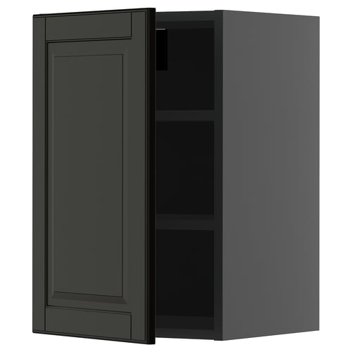 A dark grey METOD kitchen cabinet with a single door and adjustable shelf.