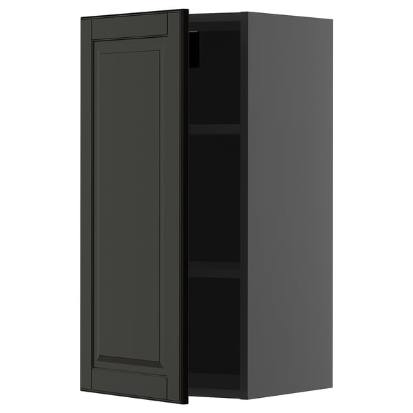 METOD wall cabinet, black, rectangular with one shelf, modern design.