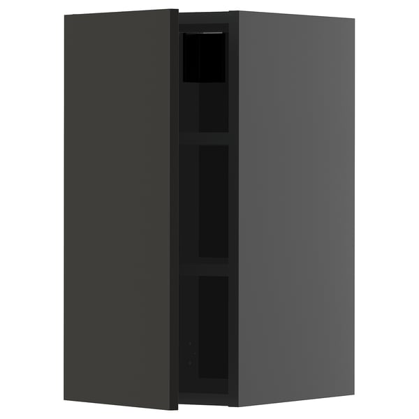 Modern black kitchen cabinet with 2 shelves, sleek design, and adjustable shelf.