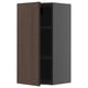Alt: dark wood and grey wall-mounted cabinet, single door open.