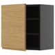 METOD wall cabinet, oak finish, dark frame, minimalist handles, open compartment