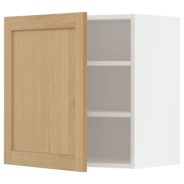 METOD wall cabinet, oak & white, square, 2 shelves, frameless.