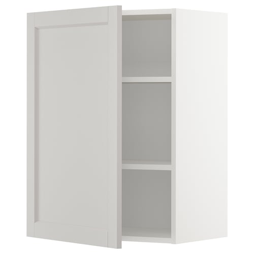 METOD white kitchen cabinet with grey shelves, rectangular, shaker-style door.