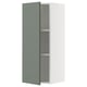 Modern kitchen cabinet, white and grey-green, slim design, with one door slightly ajar.