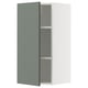 Modern kitchen cabinet with grey-green door, adjustable shelf, and hinged door. White exterior, minimalist design.