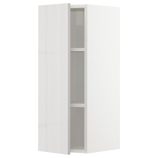White METOD kitchen cabinet, glossy design, rectangular, high storage.