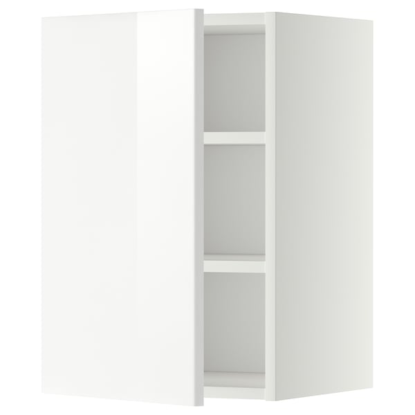 White modern kitchen cabinet, high gloss, corner shape.