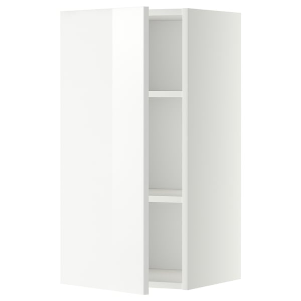 White high gloss kitchen cabinet. Modern, sleek design. Two adjustable shelves. Clean, minimalist look.
