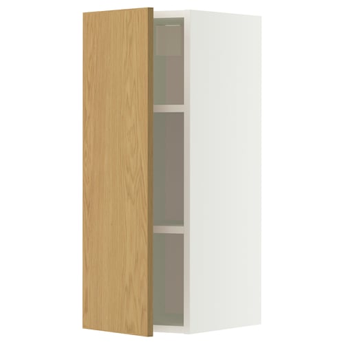 METOD wall cabinet, light oak, white interior, slim rectangular shape, minimalist design.